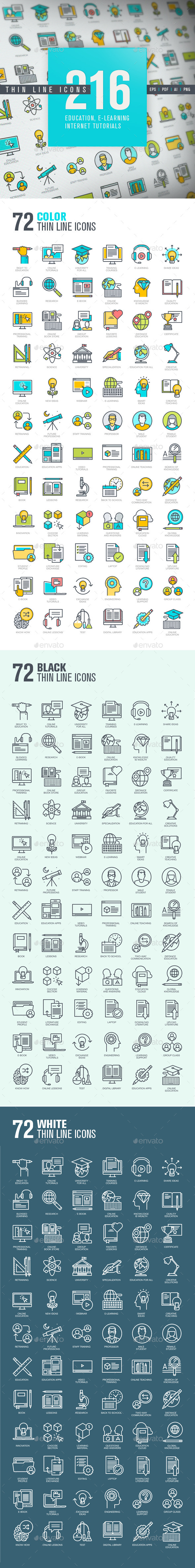 Set of Thin Line Icons for Online Education - Icons
