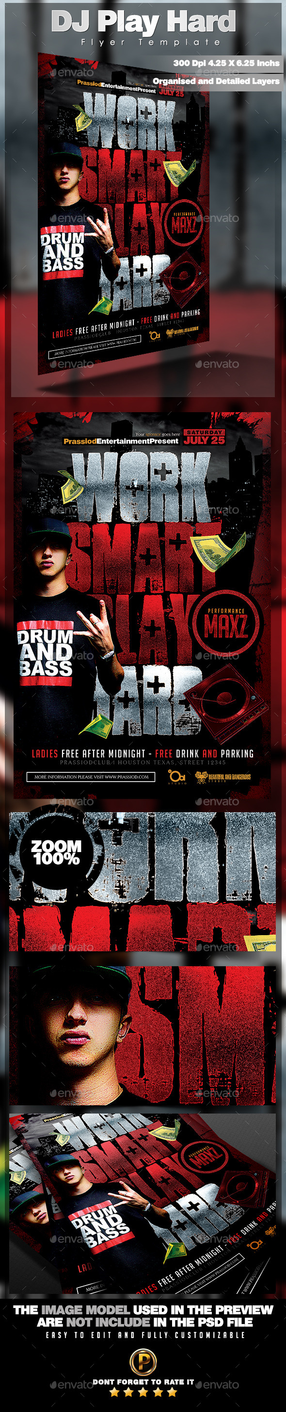 DJ Play Hard Flyer Template - Clubs & Parties Events