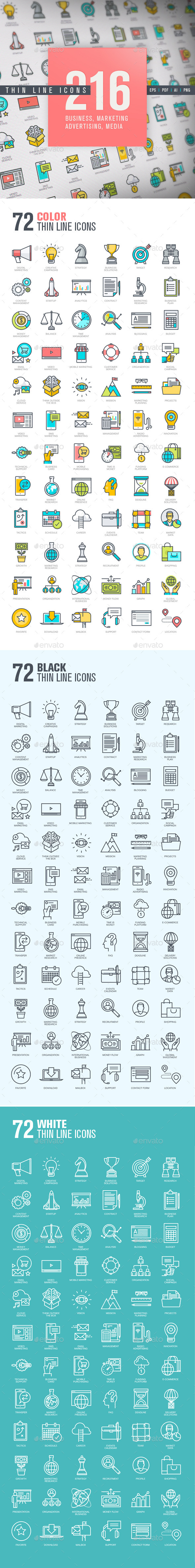 Set of Thin Line Icons for Business and Marketing - Business Icons