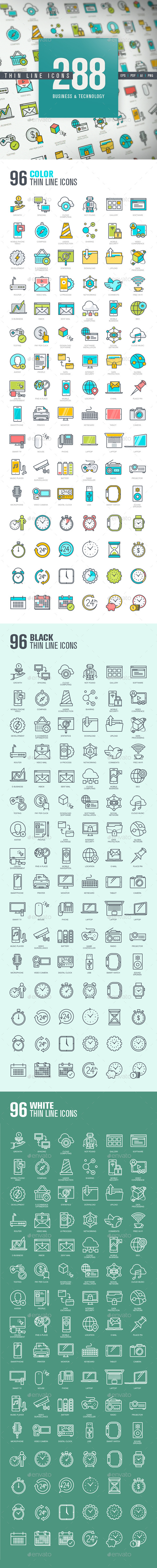 Set of Thin Line Icons for Business and Technology - Technology Icons