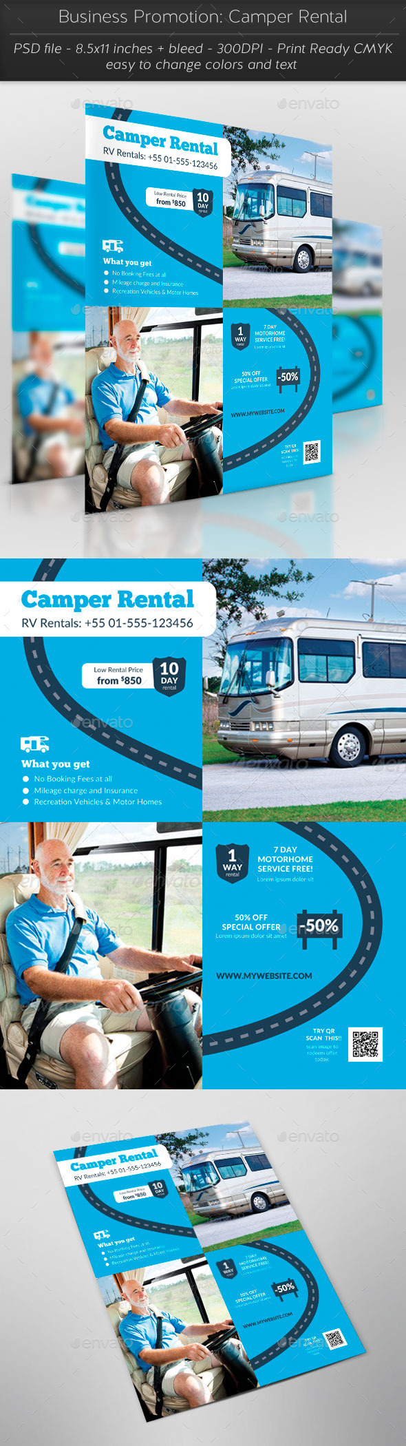 Business Promotion: Camper Rental - Flyers Print Templates