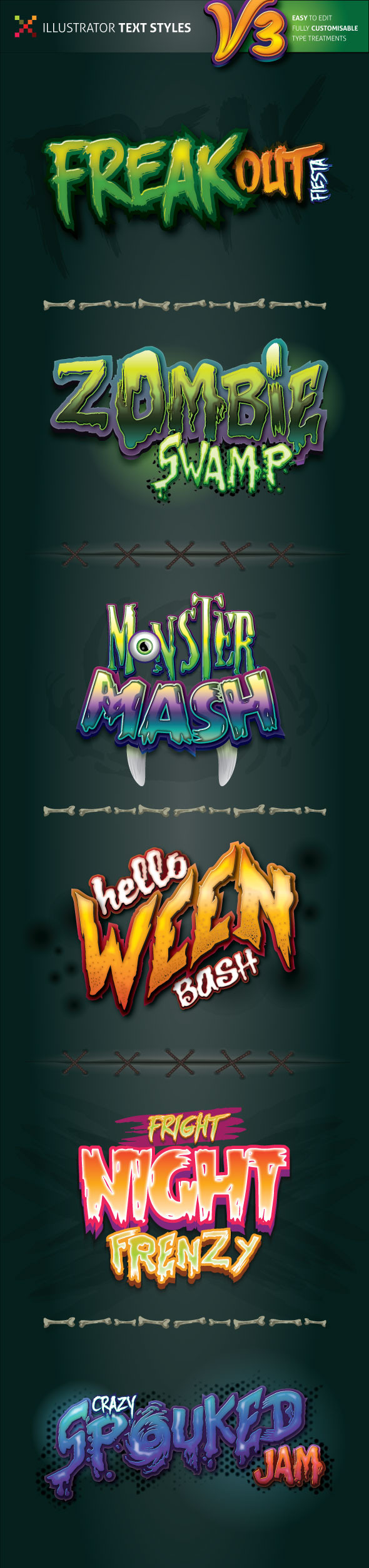 Spooky Illustrator Text Styles v3 - Styles Illustrator