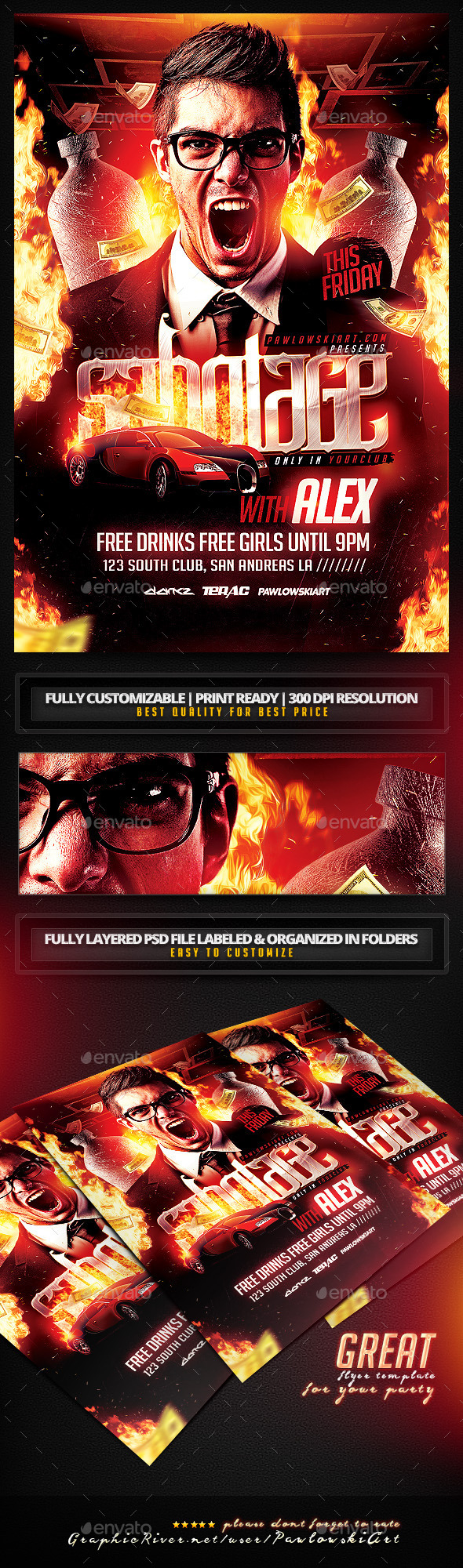 Sabotage Party Flyer PSD Template - Clubs & Parties Events