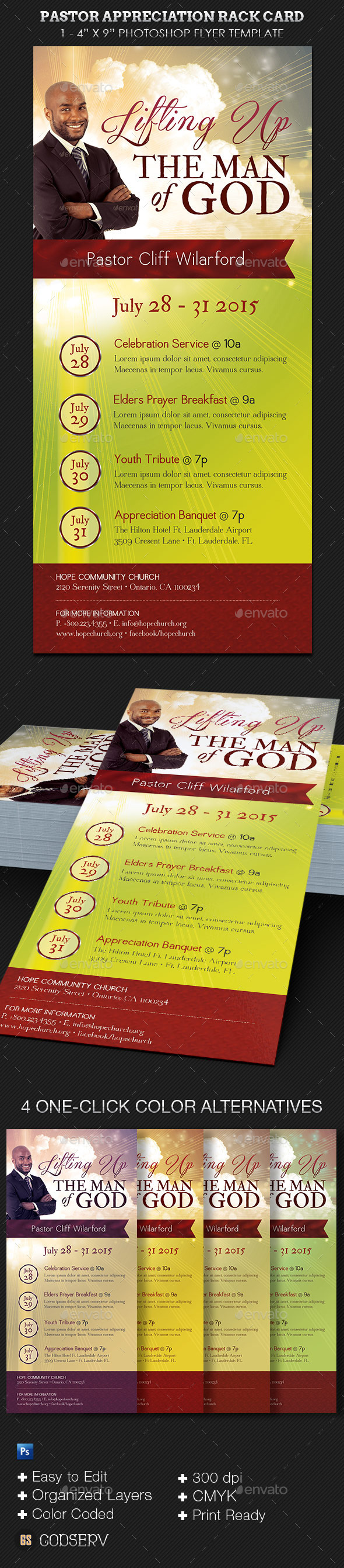 Pastor Appreciation Rack Card Template - Church Flyers