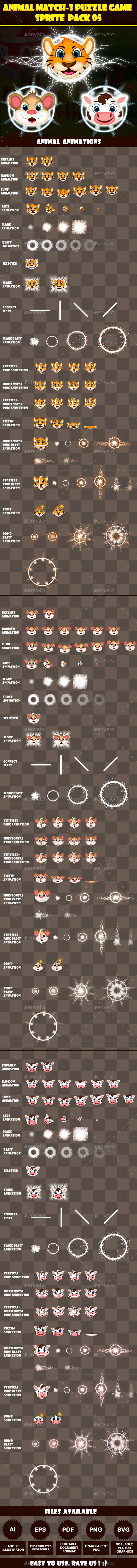 Animal Match-3 Puzzle Game Sprite Pack 05 Animal Match-3 Puzzle Game Sprite Pack 05