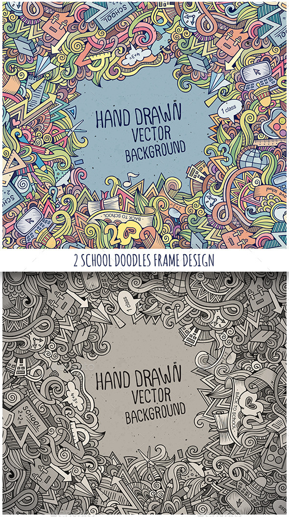 2 School Doodles Frames - Backgrounds Decorative