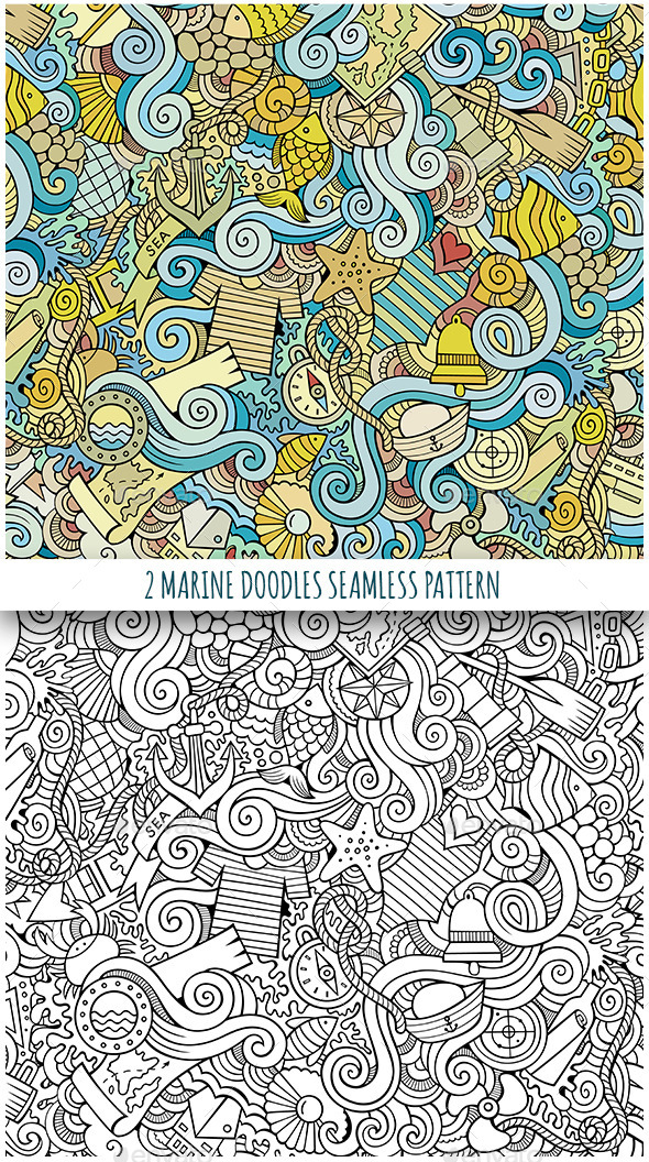 2 Nautical Doodles Seamless Patterns - Backgrounds Decorative