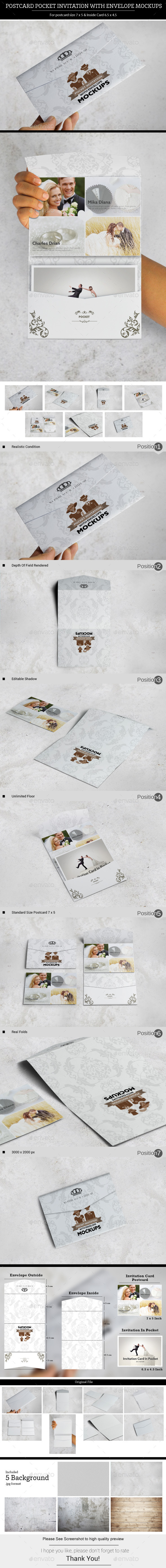 Postcard Pocket Invitation With Envelope Mockups - Miscellaneous Print