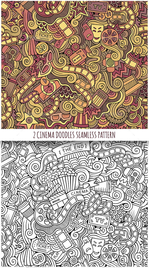 2 Cinema Doodles Seamless Patterns - Media Technology
