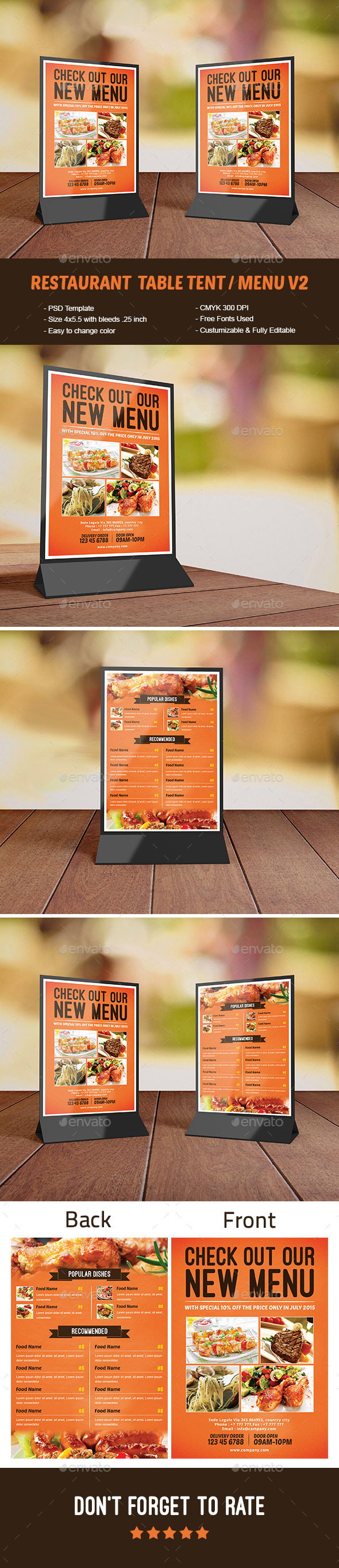 Restaurant Table Tent / Menu V2 - Food Menus Print Templates