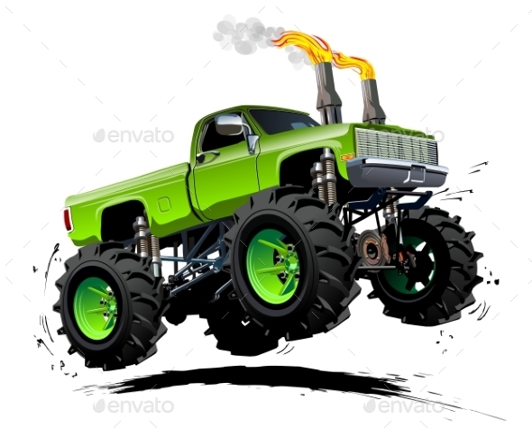 Cartoon Monster Truck - Man-made Objects Objects