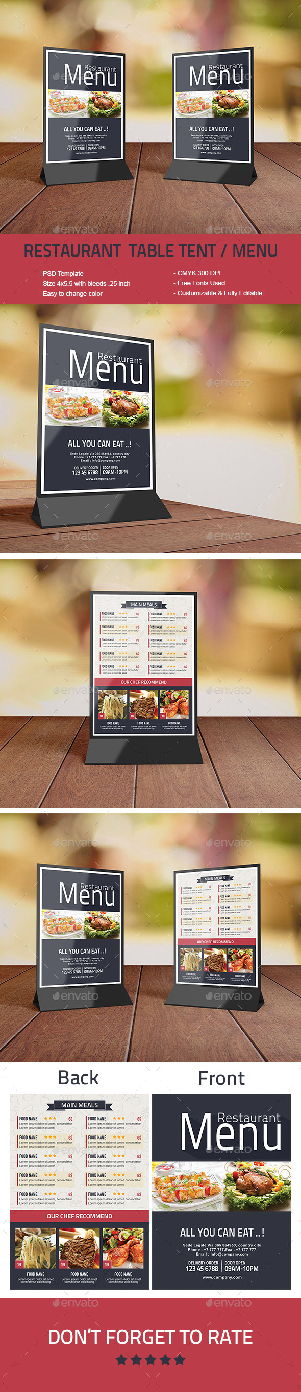 Restaurant Table Tent / Menu - Food Menus Print Templates