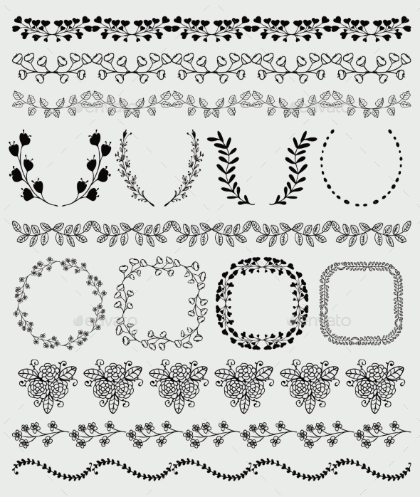 Black Hand Sketched Seamless Borders - Decorative Vectors