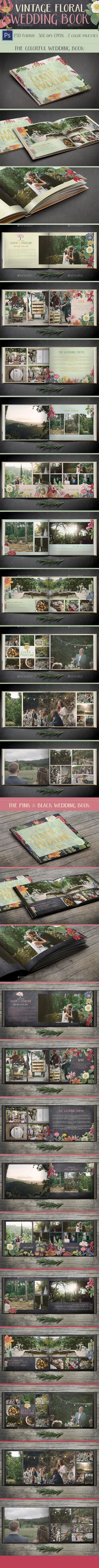 Vintage Floral Wedding Photo Book - Photo Albums Print Templates