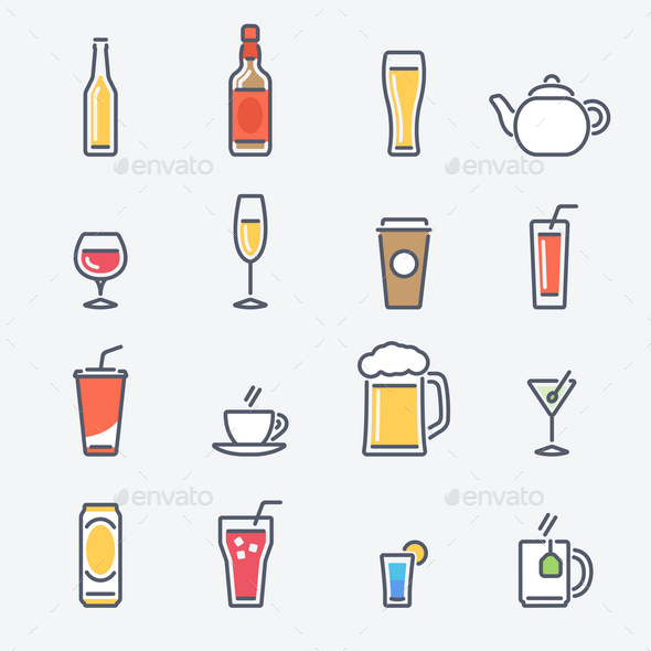 16 Drinks Icons - Objects Vectors