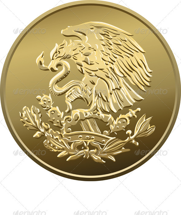 Vector Mexican Money Gold Coin with the Eagle - Concepts Business