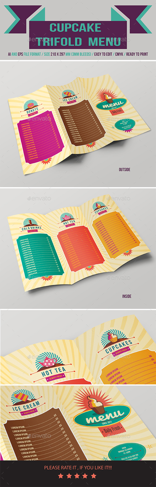 Cupcake Menu - Food Menus Print Templates