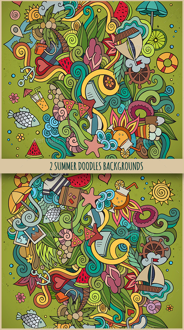 2 Doodles Summer Design Backgrounds - Seasons Nature
