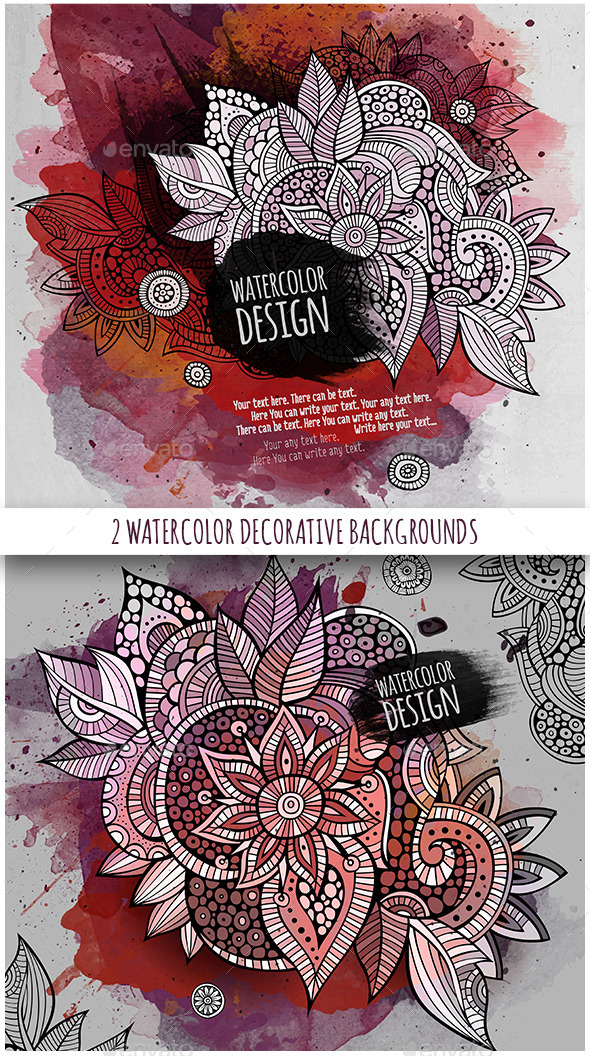 2 Watercolor Floral Background - Flourishes / Swirls Decorative