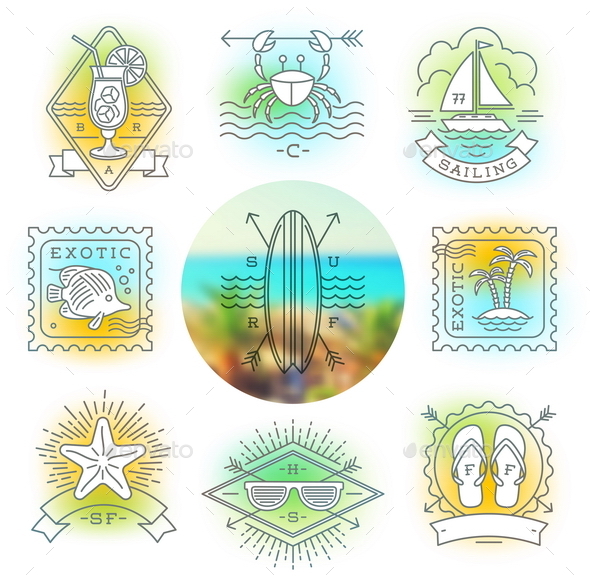 Summer Holidays, Vacation and Travel Emblems - Travel Conceptual