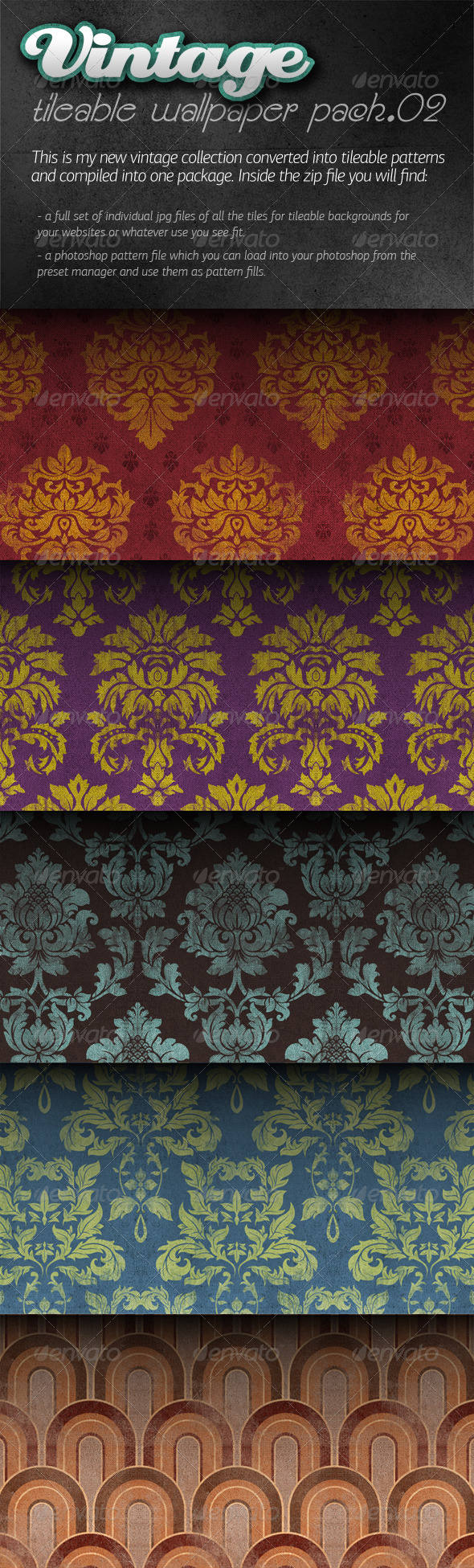 Vintage Tileable Wallpaper Pack 02 - Patterns Backgrounds