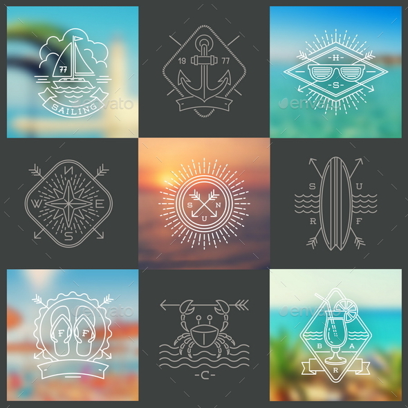 Vacation and Travel Line Drawing Signs and Emblems - Travel Conceptual