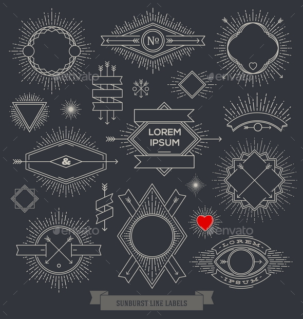 Set of Line Design Emblem, Sign and Hipster Labels - Vectors