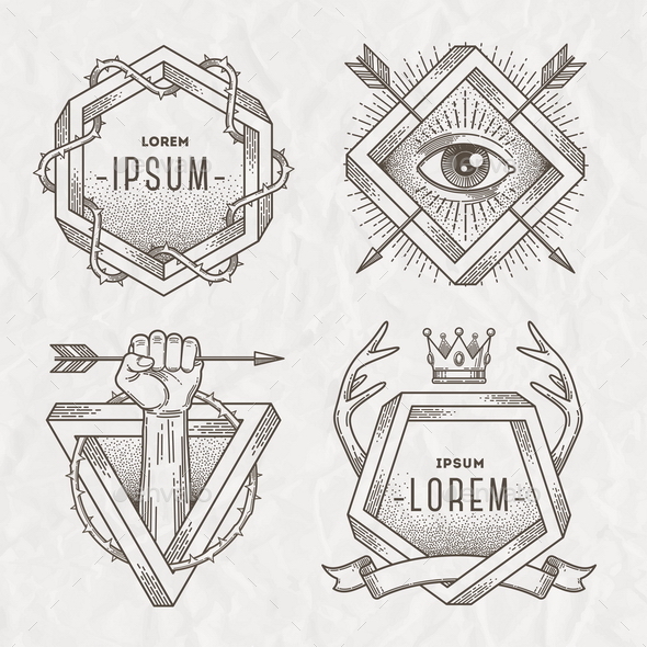 Tattoo Style Line Art Emblem - Decorative Symbols Decorative