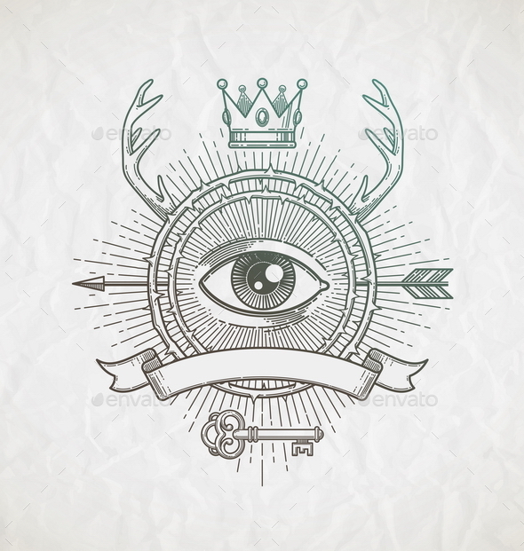 Abstract Tattoo Style Line Art Emblem - Decorative Symbols Decorative