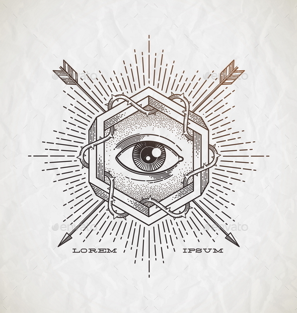 Tattoo Style Line Art Emblem - Decorative Symbols Decorative