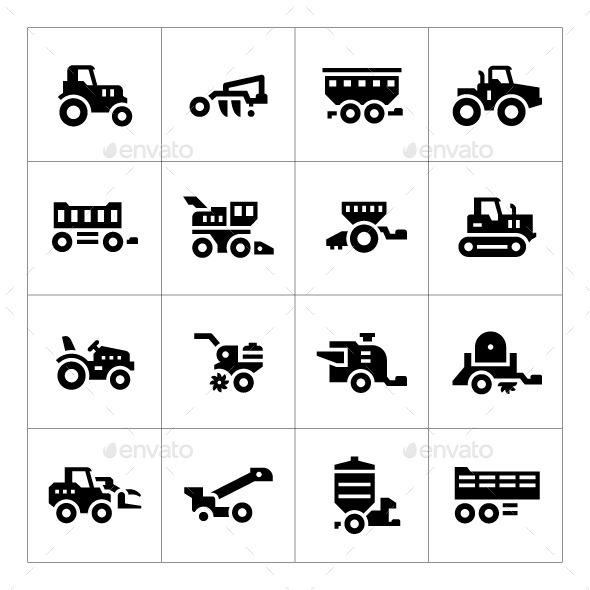 Set Icons of Agricultural Machinery - Man-made objects Objects