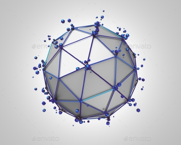 Abstract 3D Rendering Of Low Poly Metal Sphere - Tech / Futuristic Backgrounds