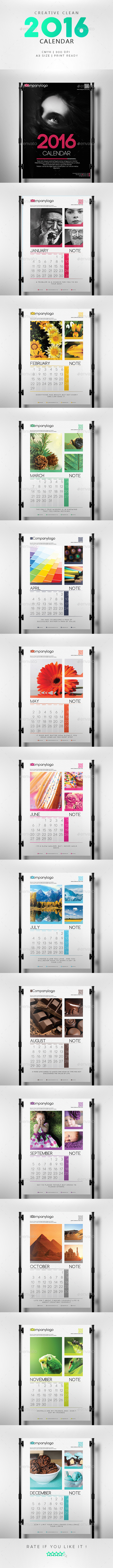 Clean 2016 Calendar - Calendars Stationery