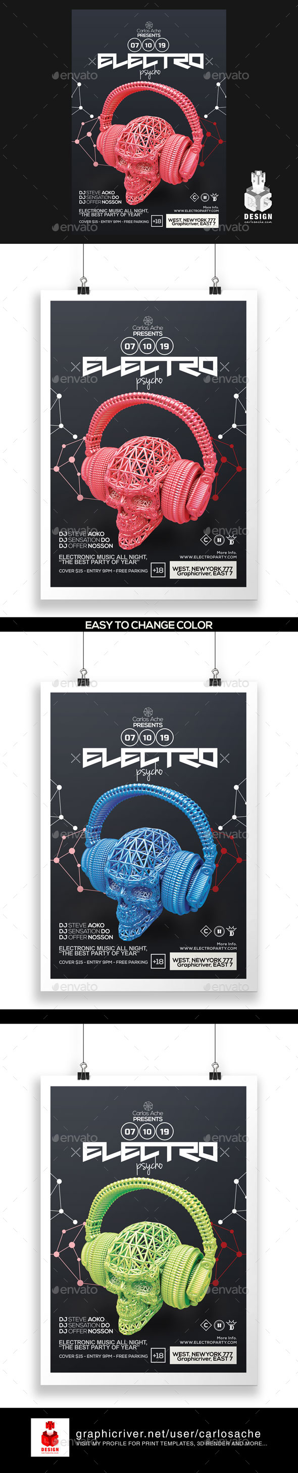 Electro Psycho Poster - Flyer Template - Clubs & Parties Events