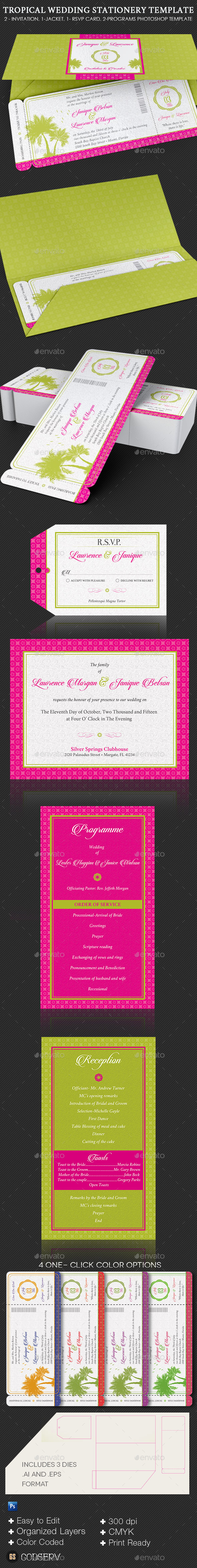 Tropical Wedding Stationery Template Set - Weddings Cards & Invites