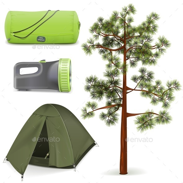 Vector Camping Icons Set - Travel Conceptual