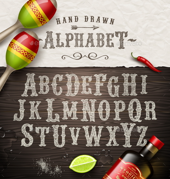 Vector Hand Drawn Vintage Alphabet - Vectors