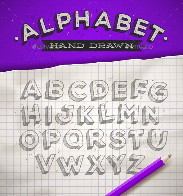 Hand Drawn Sketch Font on a School Notebook Paper - Vectors