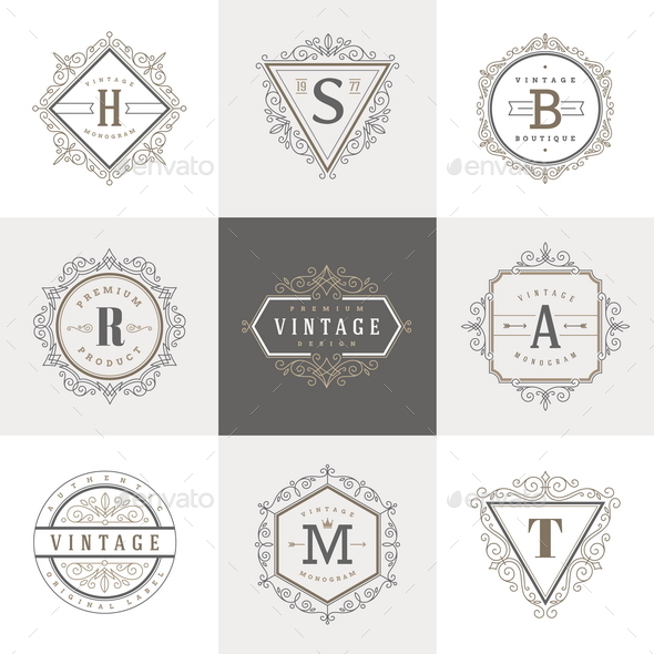 Monogram Label Template Set - Decorative Vectors