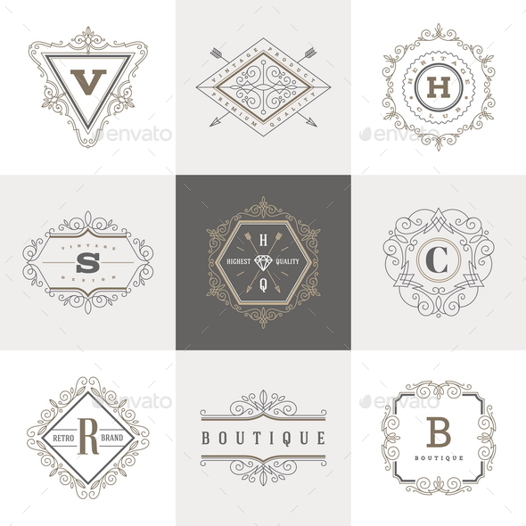 Monogram Label Template Set - Decorative Vectors