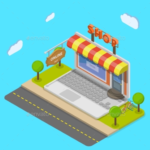 Online Shop Flat Isometric Concept - Retail Commercial / Shopping