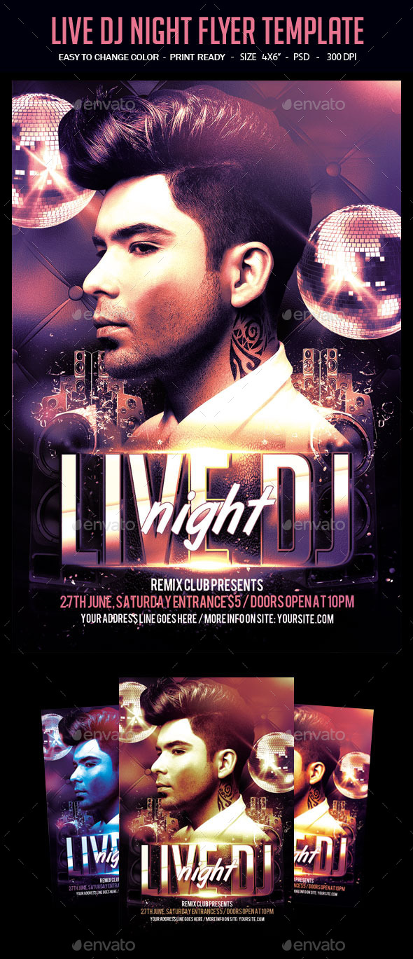 Live Dj Night Flyer Template - Clubs & Parties Events