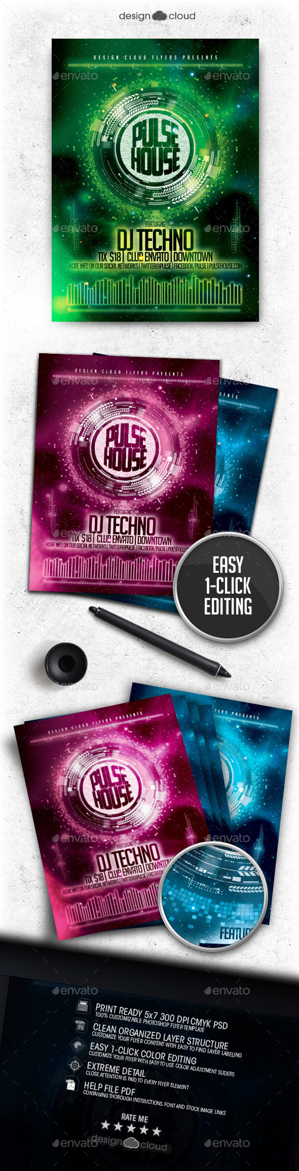Futuristic DJ Club Flyer and Poster Template Vol.1 - Clubs & Parties Events