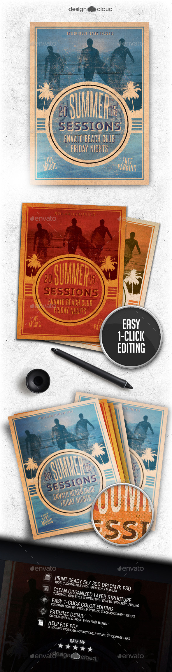 Retro Summer Sessions Event Flyer Template Vol. 1 - Events Flyers