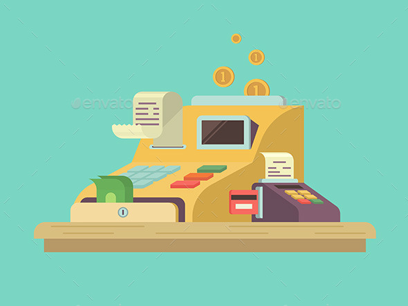 Cash Register In Flat Style - Retail Commercial / Shopping