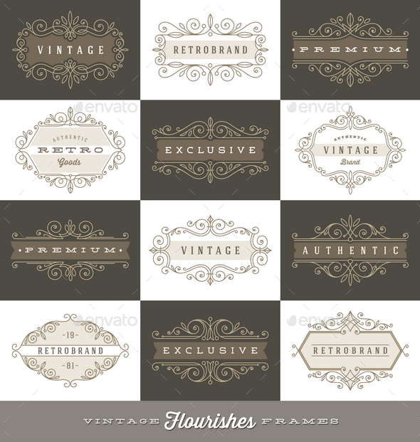 Set of Vintage Logo Flourishes Frames - Decorative Symbols Decorative