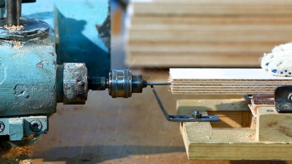 Drilling a Plywood From Side At Wood Factory