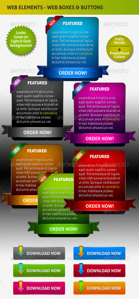 Stylish Web / Info / Featured Boxes and Buttons - Miscellaneous Web Elements