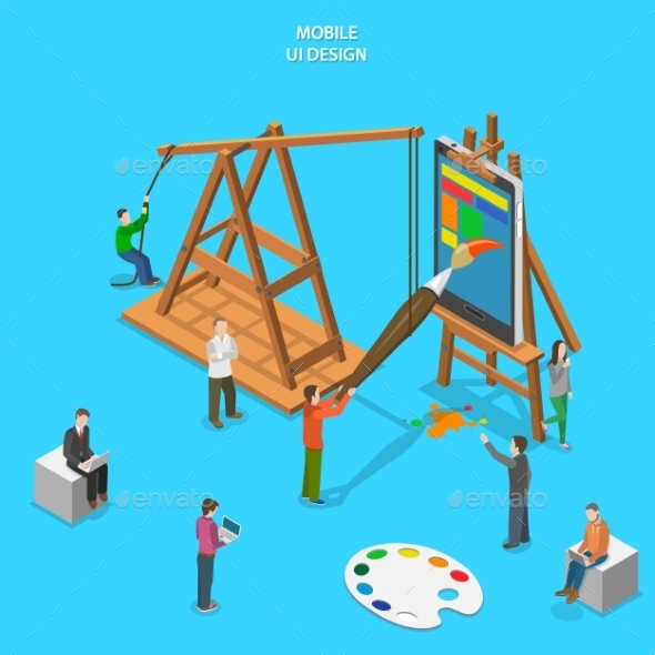 Mobile App UI Design Flat Isometric Concept - Web Technology