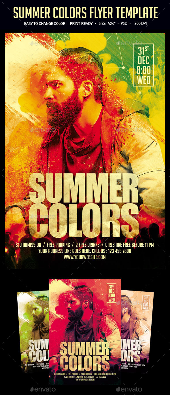 Summer Colors Flyer Template - Clubs & Parties Events